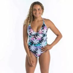 OLAIAN Badeanzug Surfen Damen Bea Palmdark Weiß/lila/schwarz
