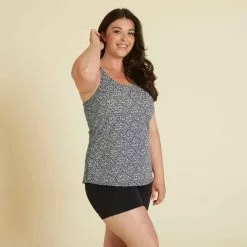 Nabaiji Badeanzug Tankini Shorty Damen - Heva Leo Schwarz