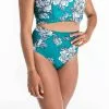 OLAIAN Bikini-Hose Damen Hoher Breiter Taillenbund Rosa Peony Grün/weiß