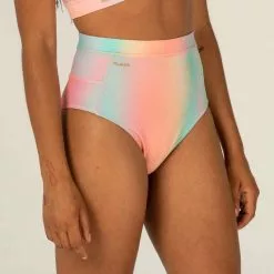 OLAIAN Bikini-Hose Damen Hoher Breiter Taillenbund Rosa Peony Grün/weiß -Großes Bekleidungsmagazin bikini hose damen hoher taillenbund surfen rosa blur pink