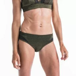 OLAIAN Bikini-Hose Damen Mesh-Einsätze Kordelzug Savana Pailletten Schwarz/kaki