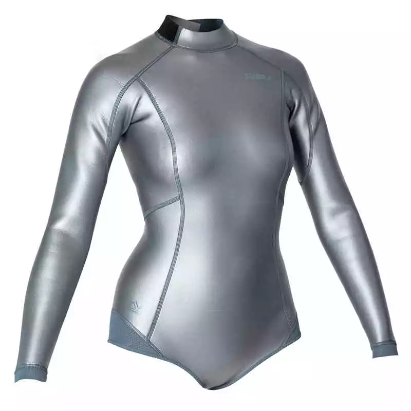 SUBEA Neopren Shorty Freediving Langarm Damen 500 Glide Skin Grau/metallic 3 SUBEA Neopren Shorty Freediving Langarm Damen 500 Glide Skin Grau/metallic